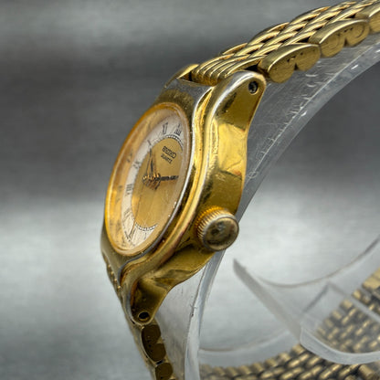 Seiko Watch Women 19mm White Dial Gold Tone Round V401-0289 New Battery Vintage2