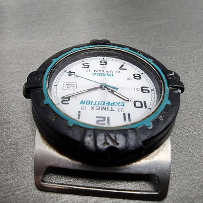 VTG Timex Expedition Watch Men White Dial Silver Tone Date Indiglo 1999 New Batt