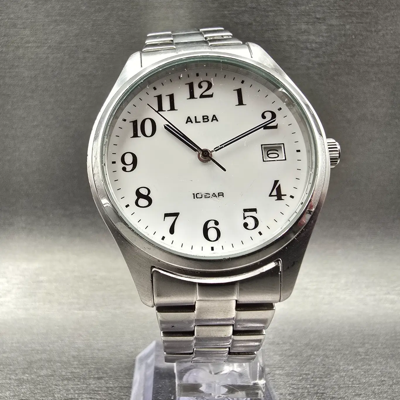 Seiko Alba Watch Men 36mm White Dial Silver Tone Date Round VJ42-KDG0 New Batt5