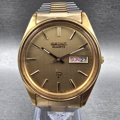 Seiko SQ Watch Men 36mm Gold Dial Gold Tone Daydate Round 8223-8019 New Battery0