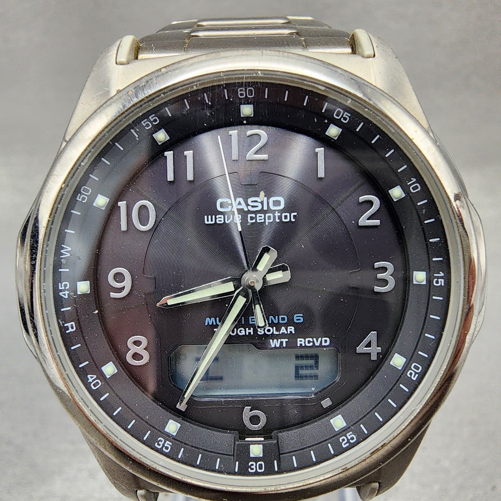 Casio Wave Ceptor Watch Men 42mm Black Dial Titanium Solar Analog Digital Works1