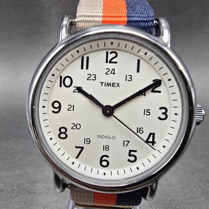 Timex Weekender Watch Men 38mm White Dial Silver Round New Battery TW2R104000