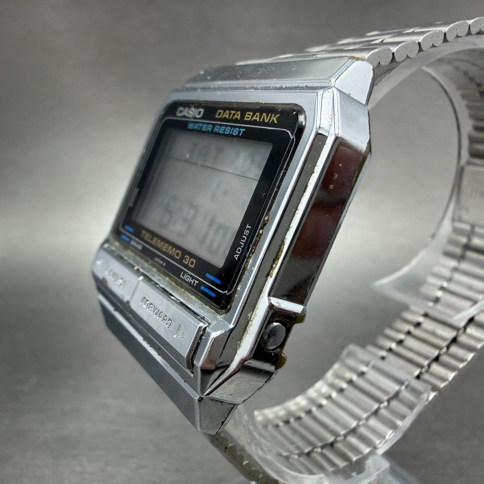 Casio Data Bank DB-300 Watch Men 32mm Digital Silver Tone Alarm Chrono New Batt2