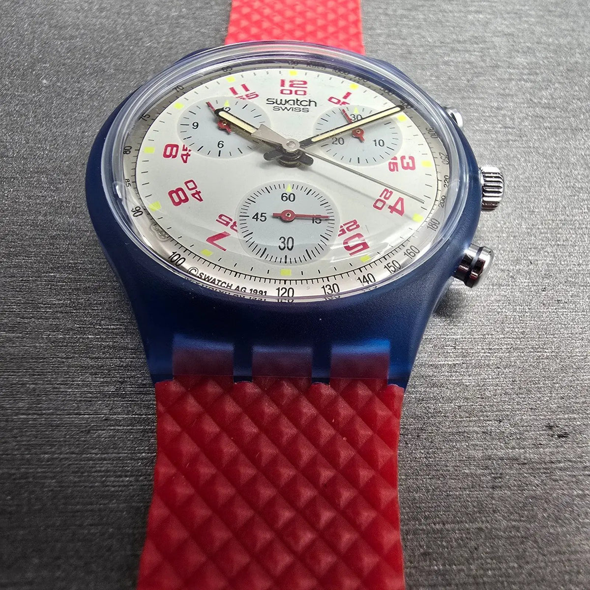 Swatch Chrono JFK Watch Men 37mm White Dial Blue Case SCN103 New Battery NOS6