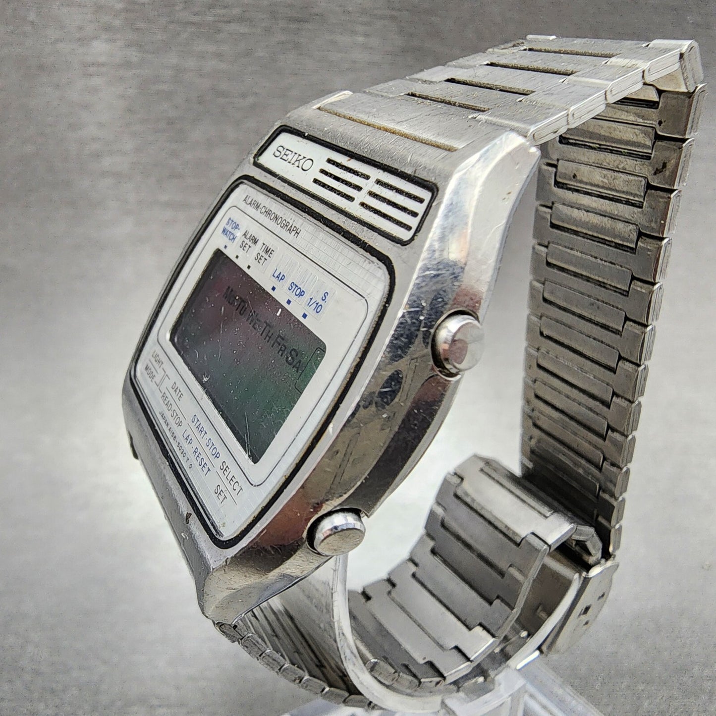 Seiko Digital Watch Men 35mm LCD Silver Tone A1585059 PARTS3
