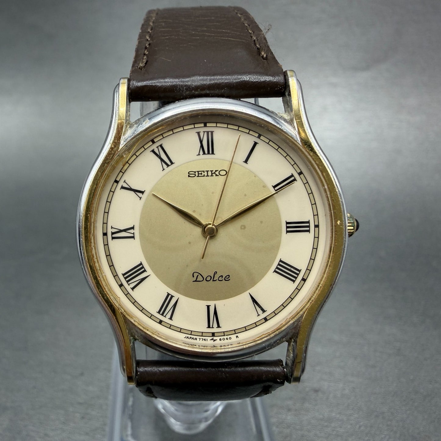 Seiko Dolce Watch Men 32mm Champagne Dial Gold Tone Round 7741-6030 New Battery50