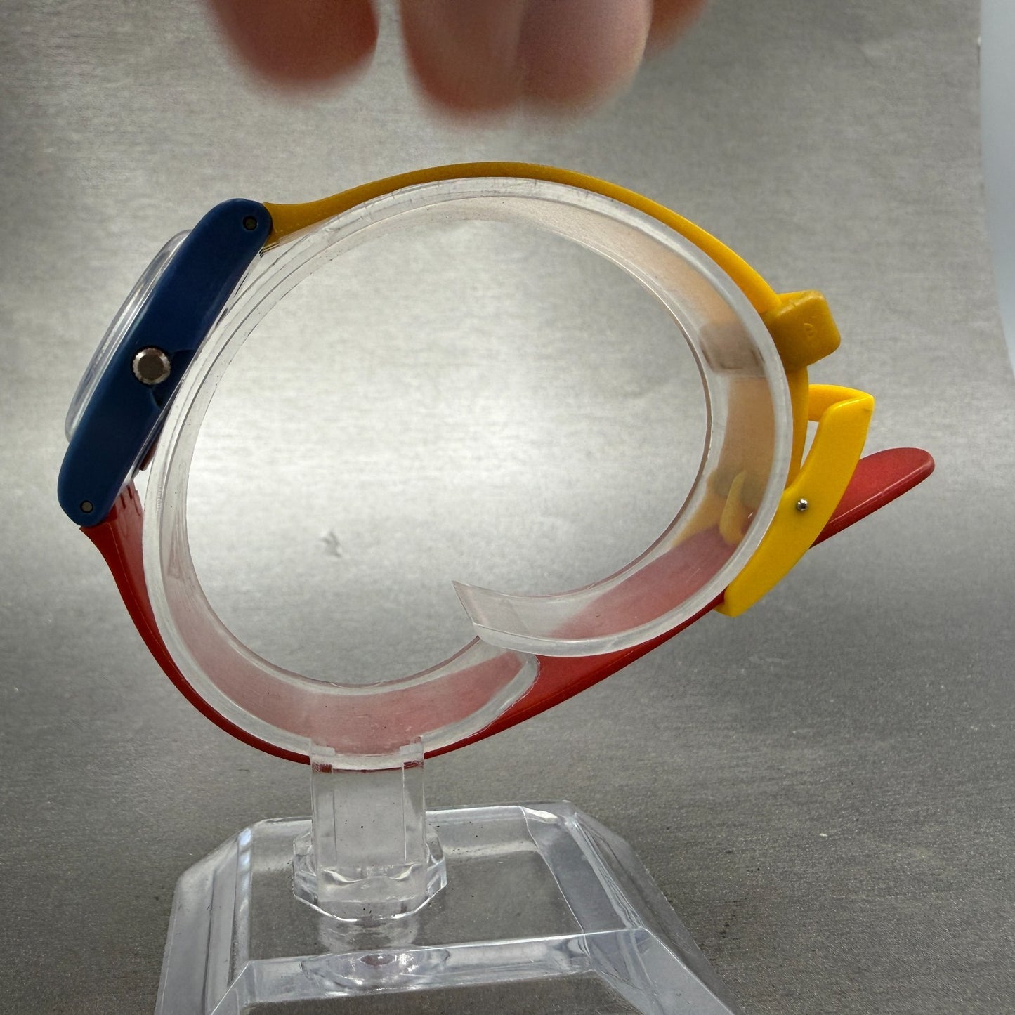 Swatch Tri-Color Racer Watch Women 25mm Black Dial Blue Yellow Red LS102 New bat6