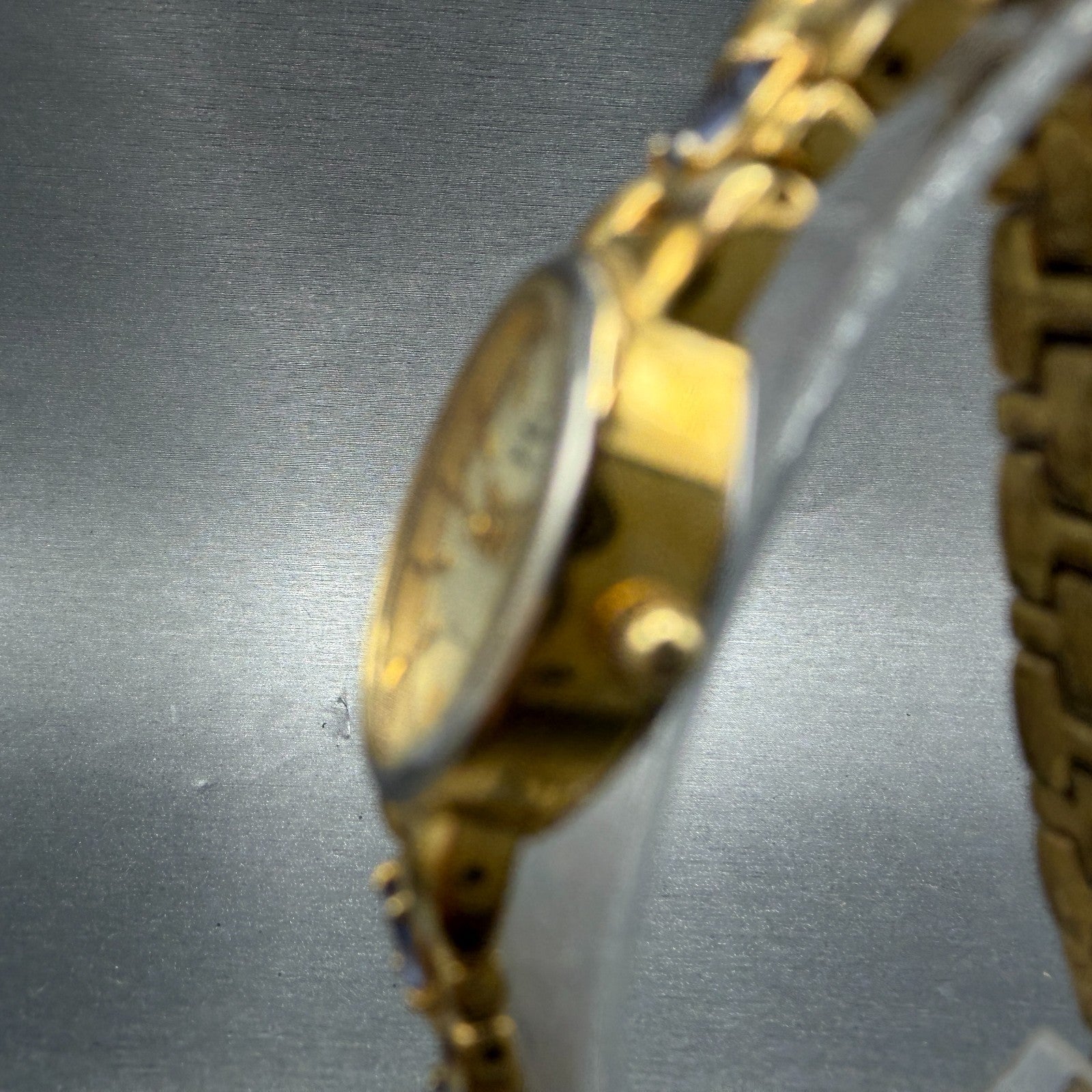 Jules Jurgenson Watch Women 17mm Champagne Dial Gold Oval Blue Gems New Batt 9082