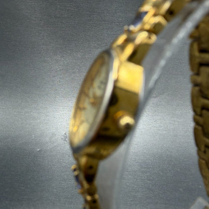 Jules Jurgenson Watch Women 17mm Champagne Dial Gold Oval Blue Gems New Batt 9082