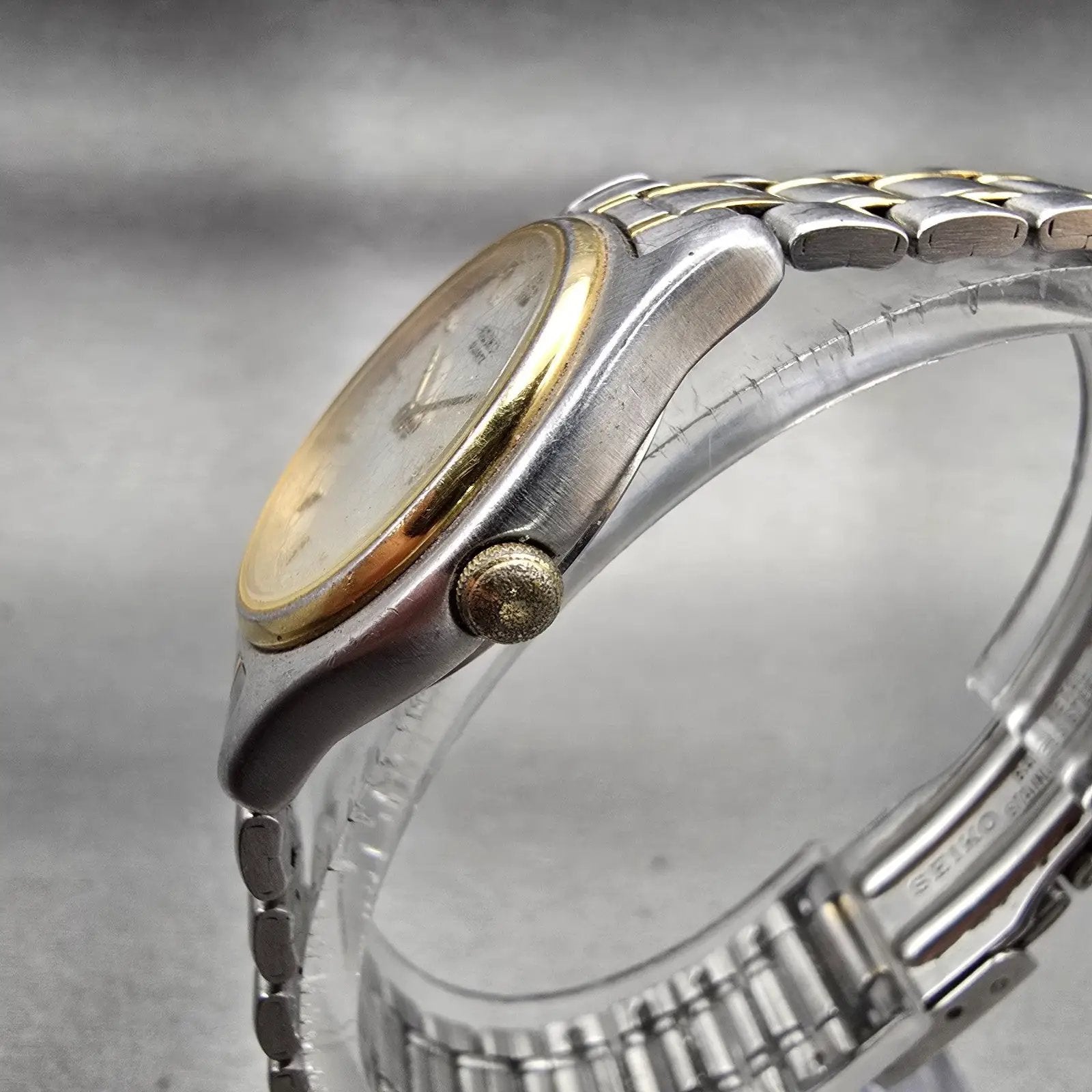 Seiko Watch Women 25mm Silver Dial Two Tone Date Round 7N89-0021 New Battery VTG2