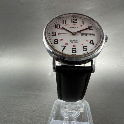 Timex Easy Reader Watch Men 35mm White Dial Silver Tone Round DaydateNew Battery5