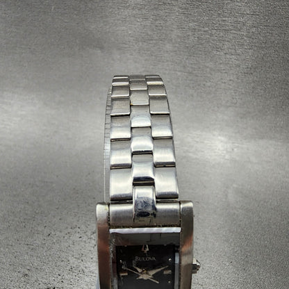 Bulova Tank Watch Women 18mm Black Dial Silver Tone Rectangle 96L37 New Battery4