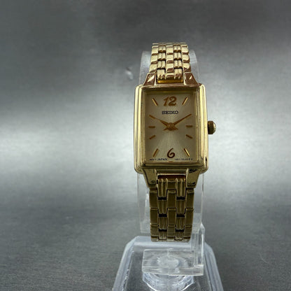 Seiko Tank Watch Women 16mm Champagne Dial Gold Tone 1N01-0FH0 New Battery NHJ5