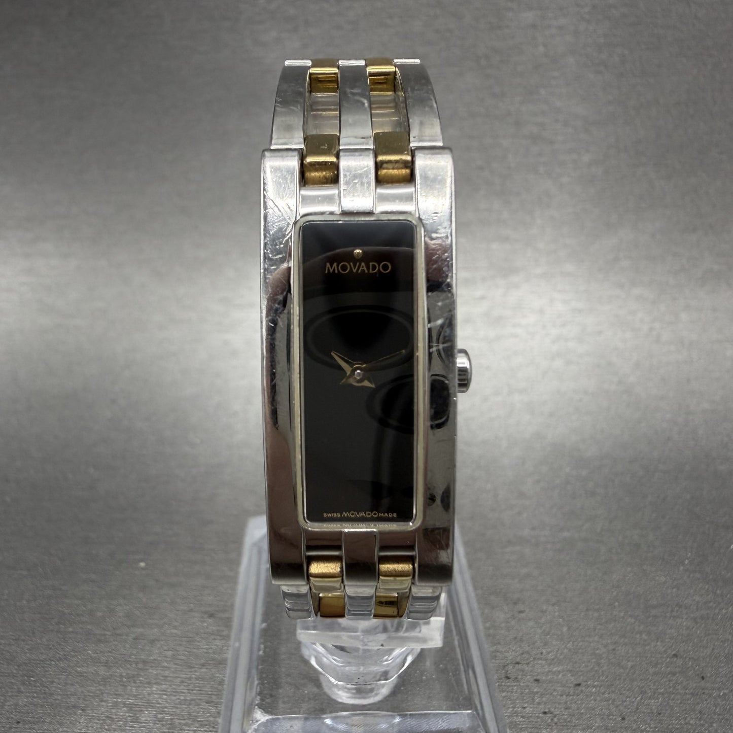 Movado Esperanza Tank Watch Women 14mm Black Dial Two Tone Rectangle New Battery0