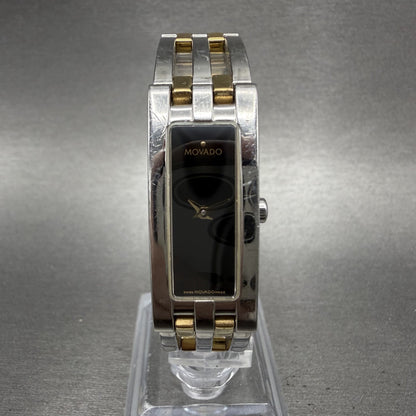 Movado Esperanza Tank Watch Women 14mm Black Dial Two Tone Rectangle New Battery0