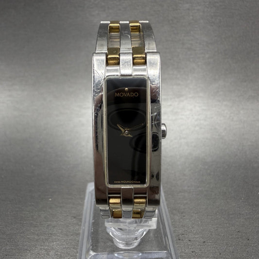 Movado Esperanza Tank Watch Women 14mm Black Dial Two Tone Rectangle New Battery0