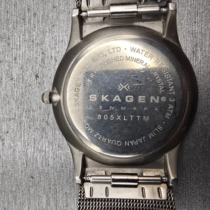 Skagen Watch Men 41mm Gray Dial Titanium Round Mesh Band 805XLTTM New Battery10