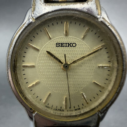 Seiko Watch Women 24mm Champagne Dial Two Tone Round V701-2C10 New Battery1
