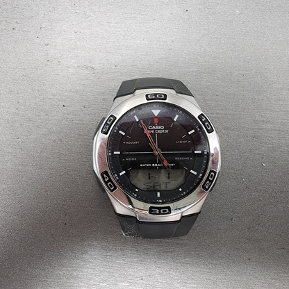 Casio Waveceptor WVA105H Watch Men 41mm Black Dial Silver Tone New Battery0