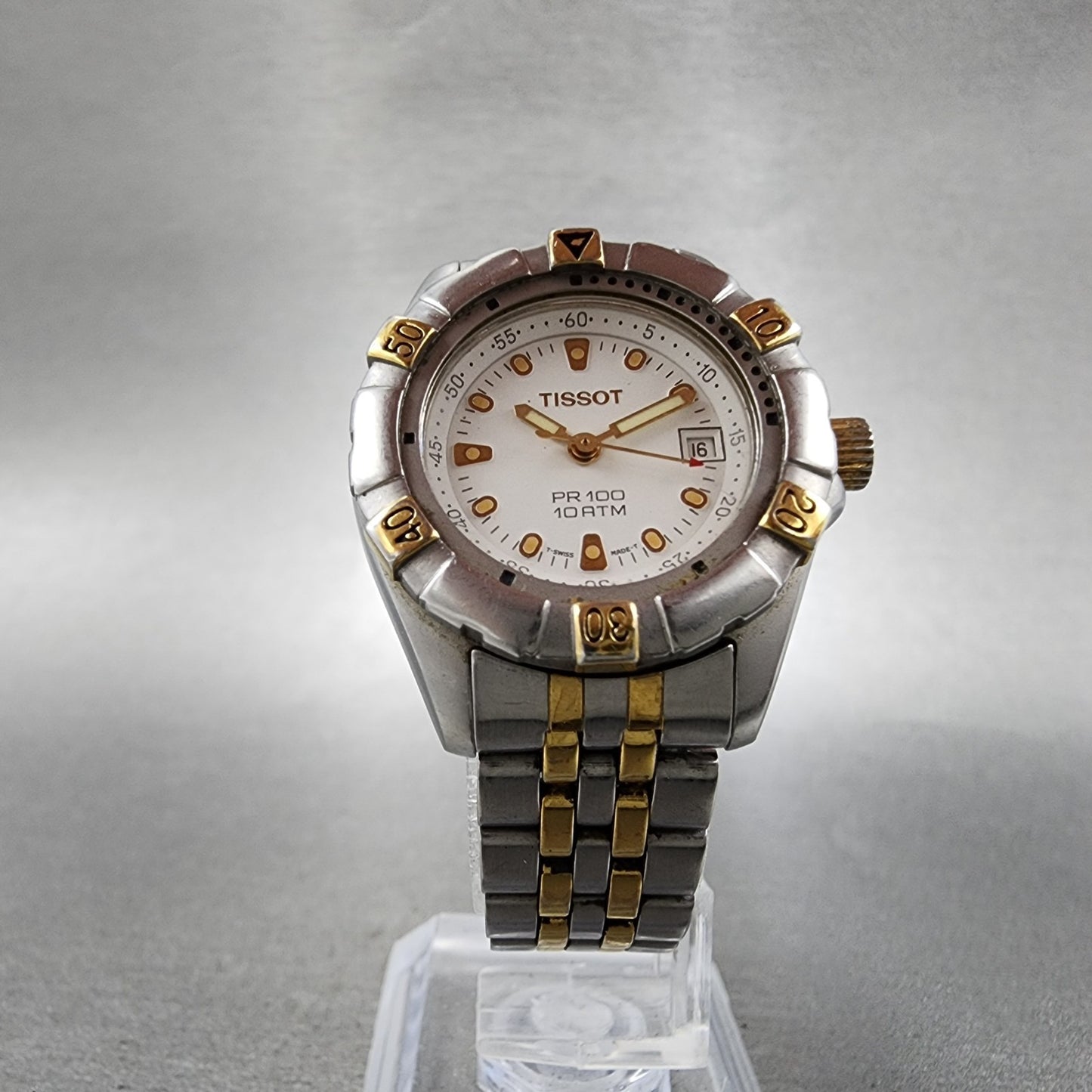 Tissot PR 100 Diver watch Women 28mm White Dial Two Tone Date New Battery5