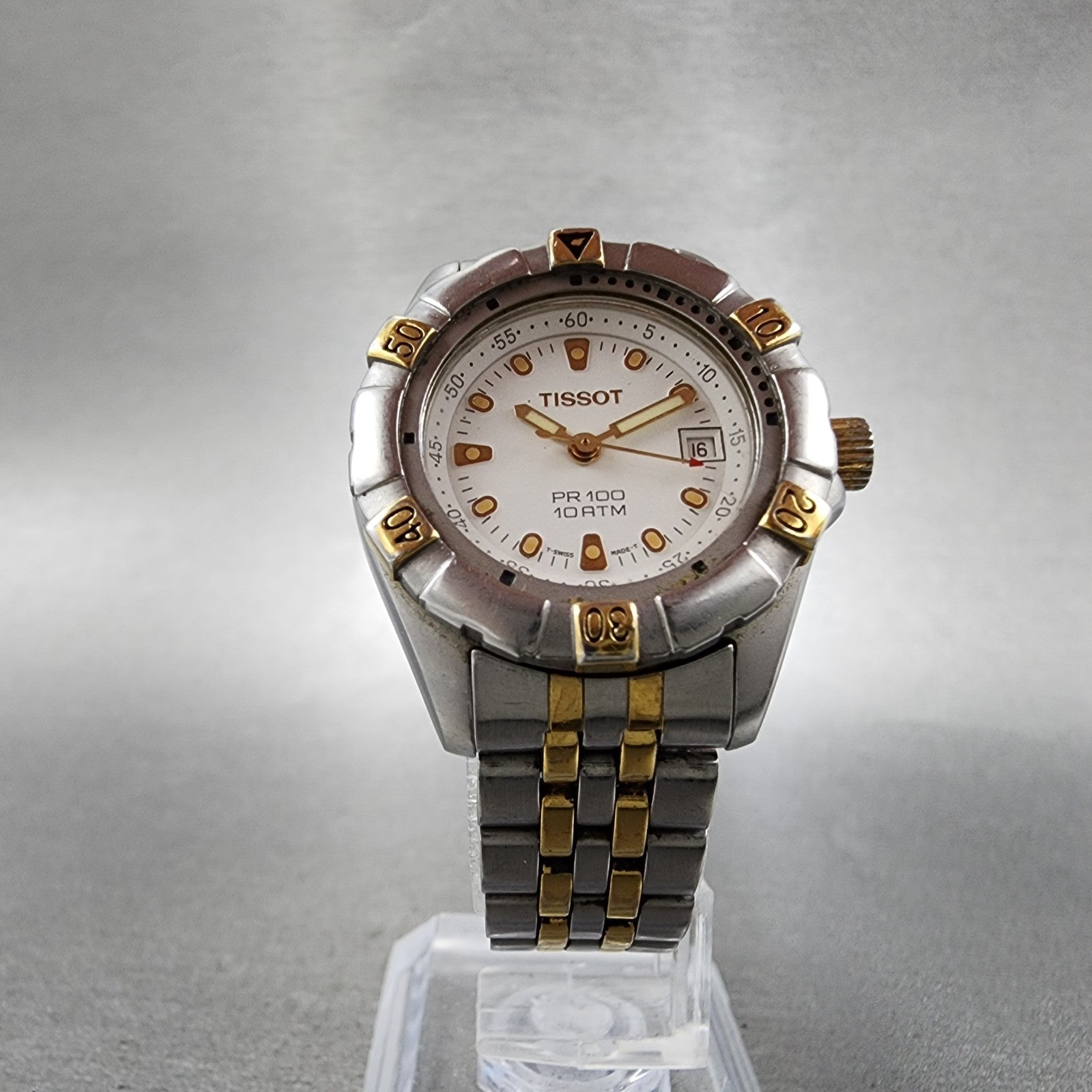 Tissot PR 100 Diver watch Women 28mm White Dial Two Tone Date New Battery5