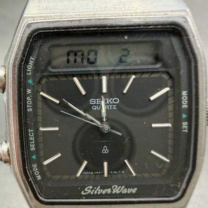 Seiko Silverwave Watch Men 31mm Analog Digital Black Dial Steel H557-513A READ!!1