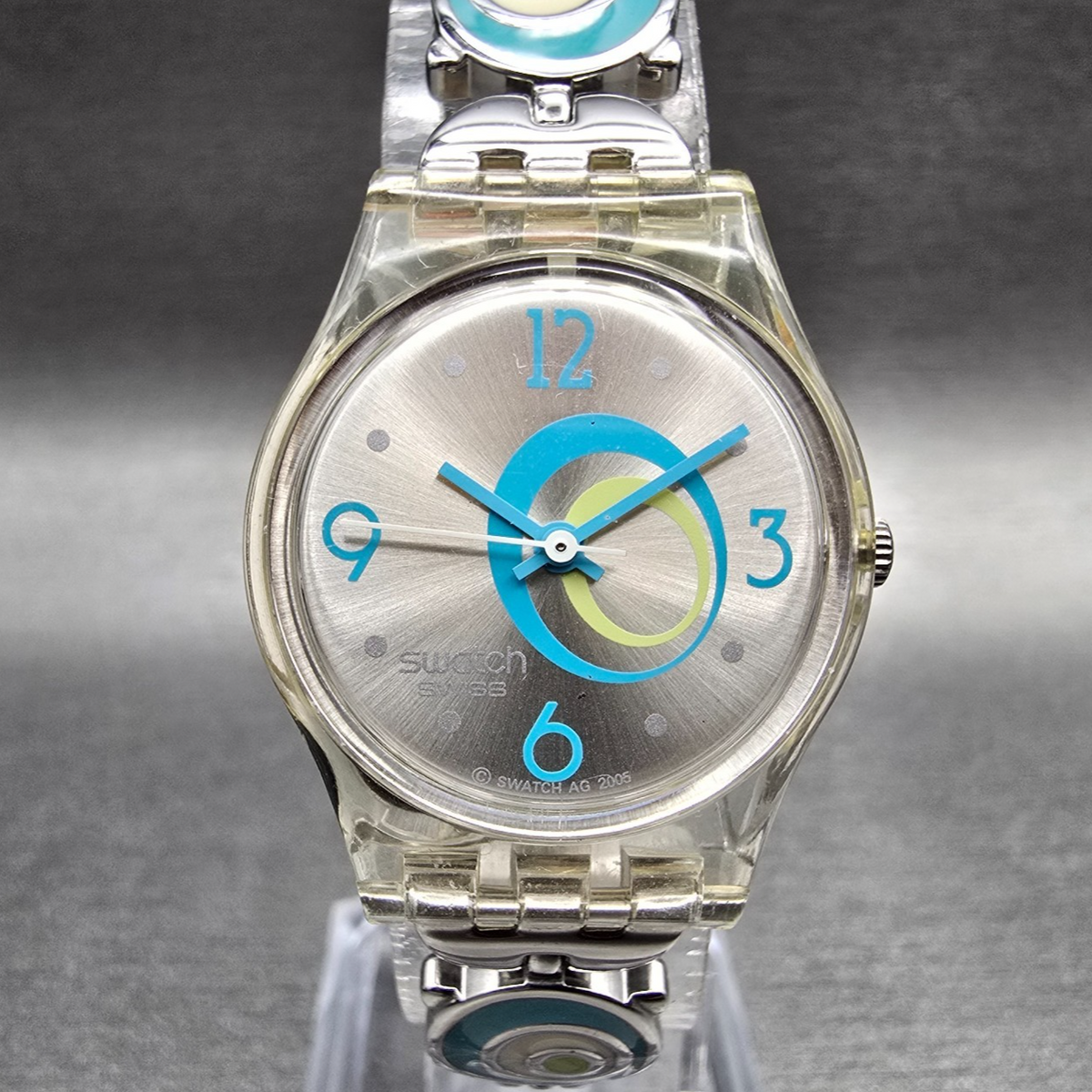 Swatch Check Pea Watch Women 25mm Silver Dial Clear Case Round LK267G New Batt1