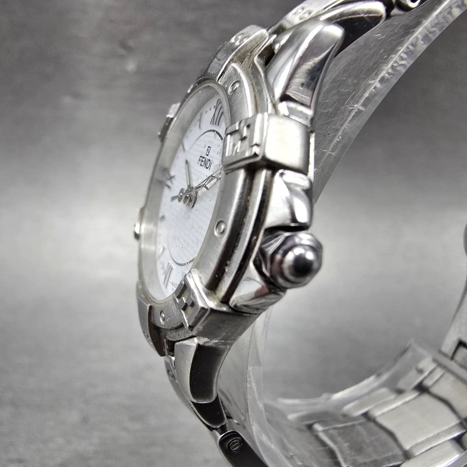 Fendi Watch Women 26mm White Dial Silver Tone Date Round 3500L New Battery2