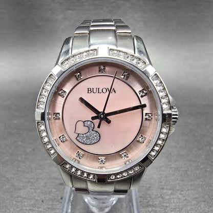 Bulova Heart Watch Women 30mm MOP Dial Silver Tone Round 96L237 New Battery0