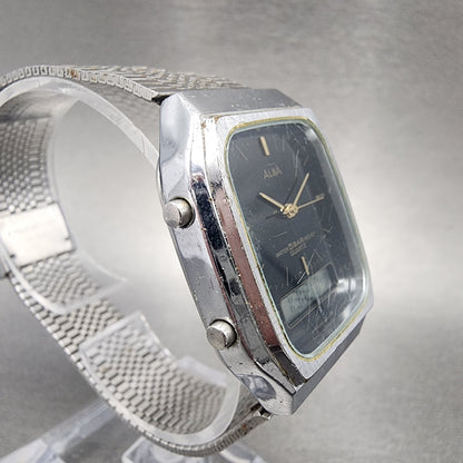 Seiko ALBA Analog Digital Watch Men 30mm Black Dial Silver Tone V0415120 NewBat3