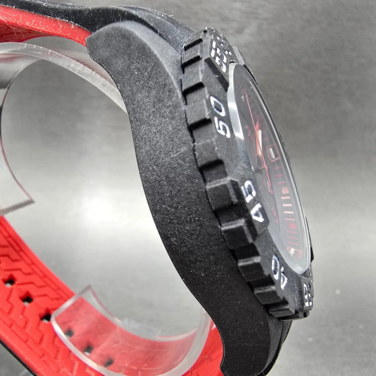 Chronologia Watch Men 45mm Black Dial Black Red Date Round New Battery3