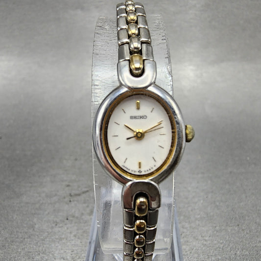 Seiko Watch Women 15mm White Dial Two Tone Oval Vintage 1f215a40 New Battery0