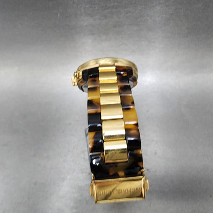 Michael Kors Watch Women 38mm Gold Dial Gold Tone Torties Daydate New Battery7