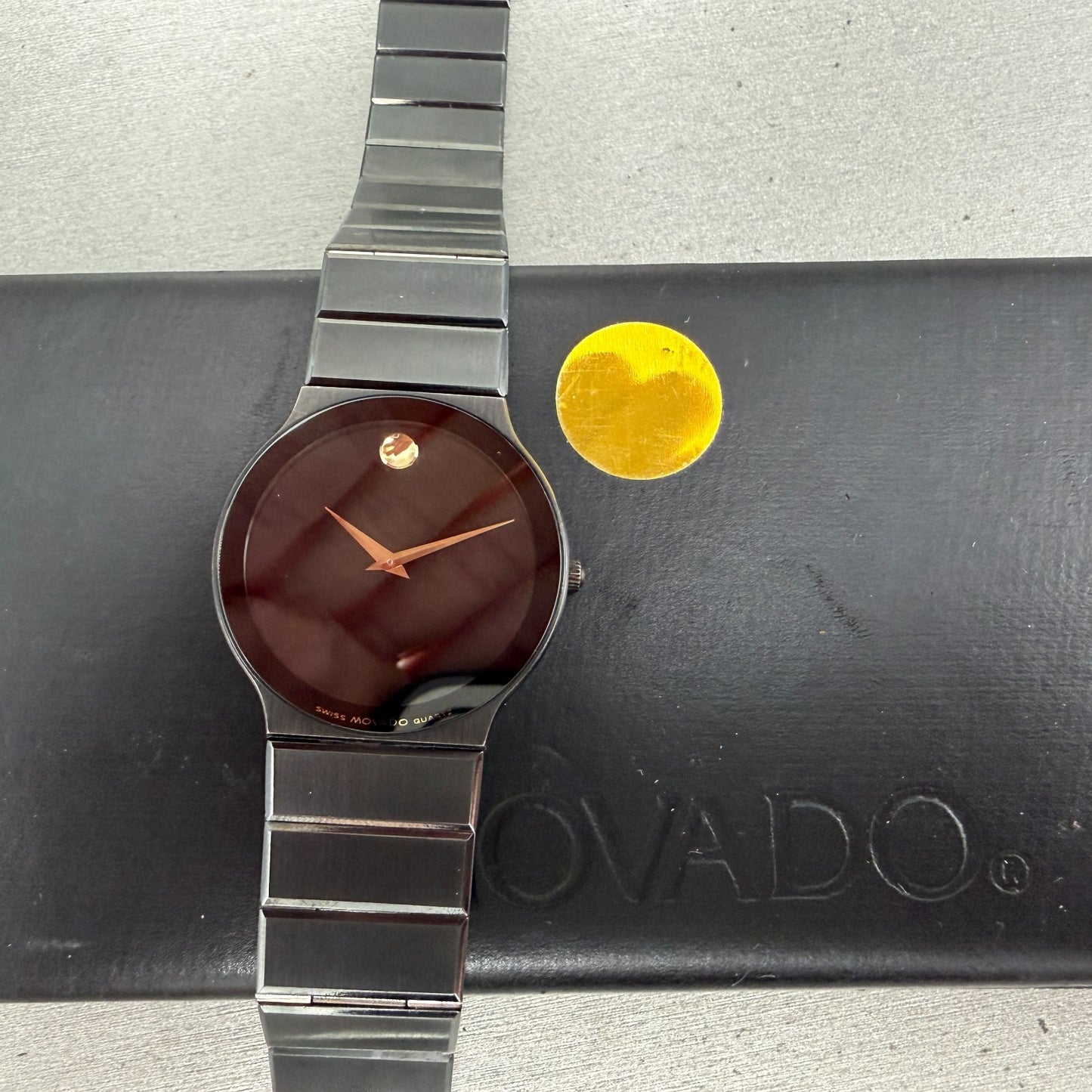 Movado Museum Watch Men 32mm Black Dial Black Tone Round 84.C6.880 New Battery0