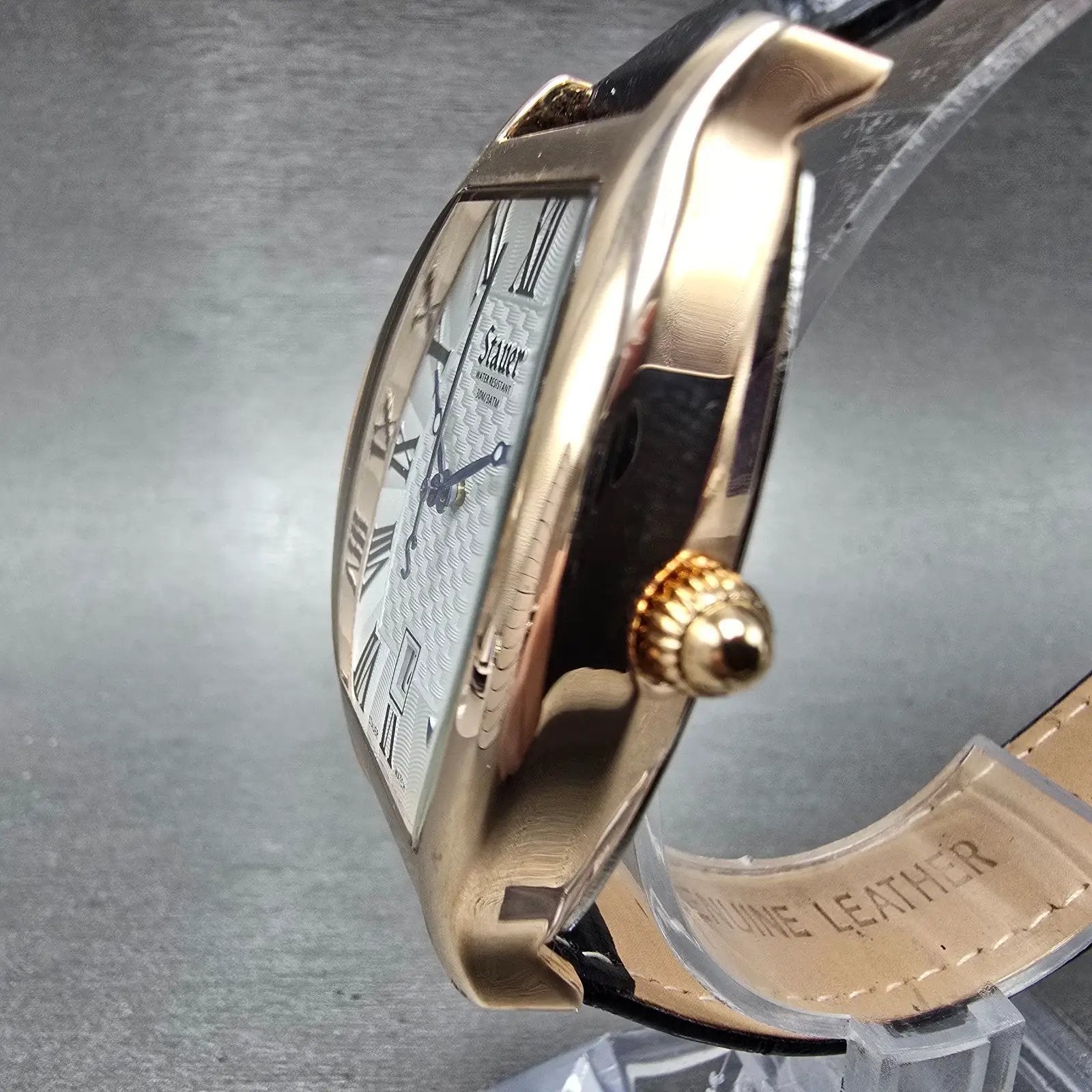 Stauer Boulevardier Tank Watch Men 34mm White Dial Rose Gold Tone Date New Batt2