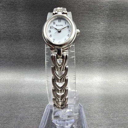 Bulova Watch Women 17mm White Dial Silver Tone Oval 96L12 New Battery JP 455