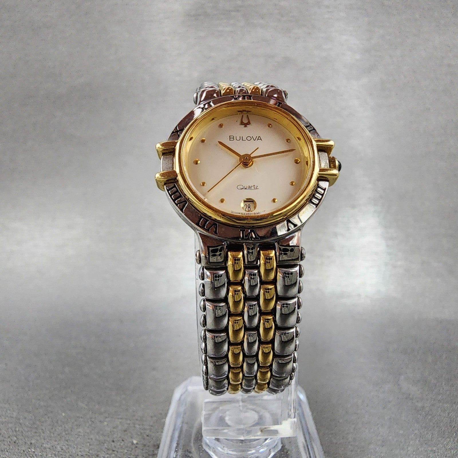 Bulova Watch Women 24mm Champagne Dial Two Tone Round Date New Battery VTG5