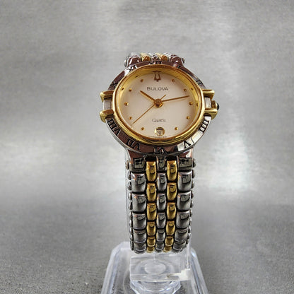Bulova Watch Women 24mm Champagne Dial Two Tone Round Date New Battery VTG5