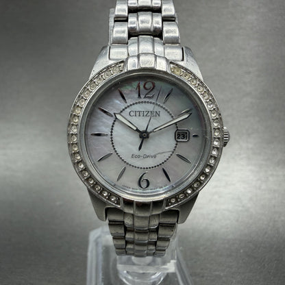 Citizen EcoDrive Watch Women 28mm MOP Dial Silver Tone Round Date Runs0