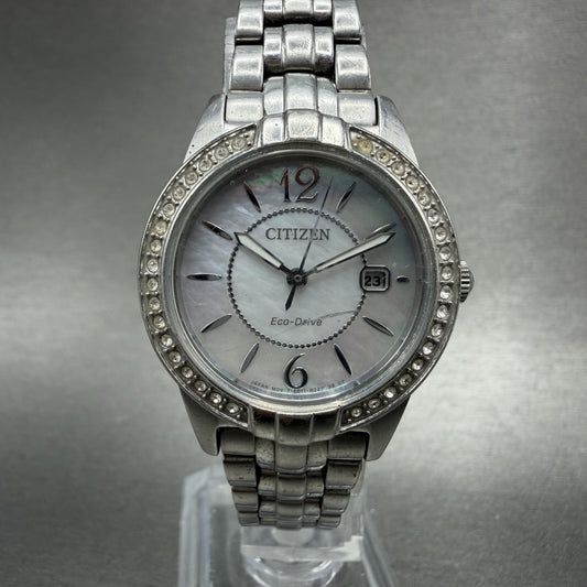 Citizen EcoDrive Watch Women 28mm MOP Dial Silver Tone Round Date Runs0