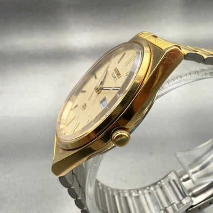 Seiko SQ Watch Men 35mm Champagne Dial Gold Tone Daydate Round 8123-7239 New Bat2