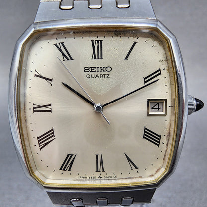 Seiko Watch Men 32mm Silver Dial Silver Tone Date 58555010 New Battery1