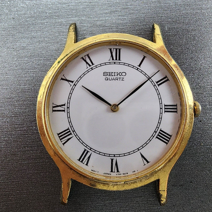 Seiko Watch Men 34mm White Dial Gold Tone Round V7008A10 New Battery1