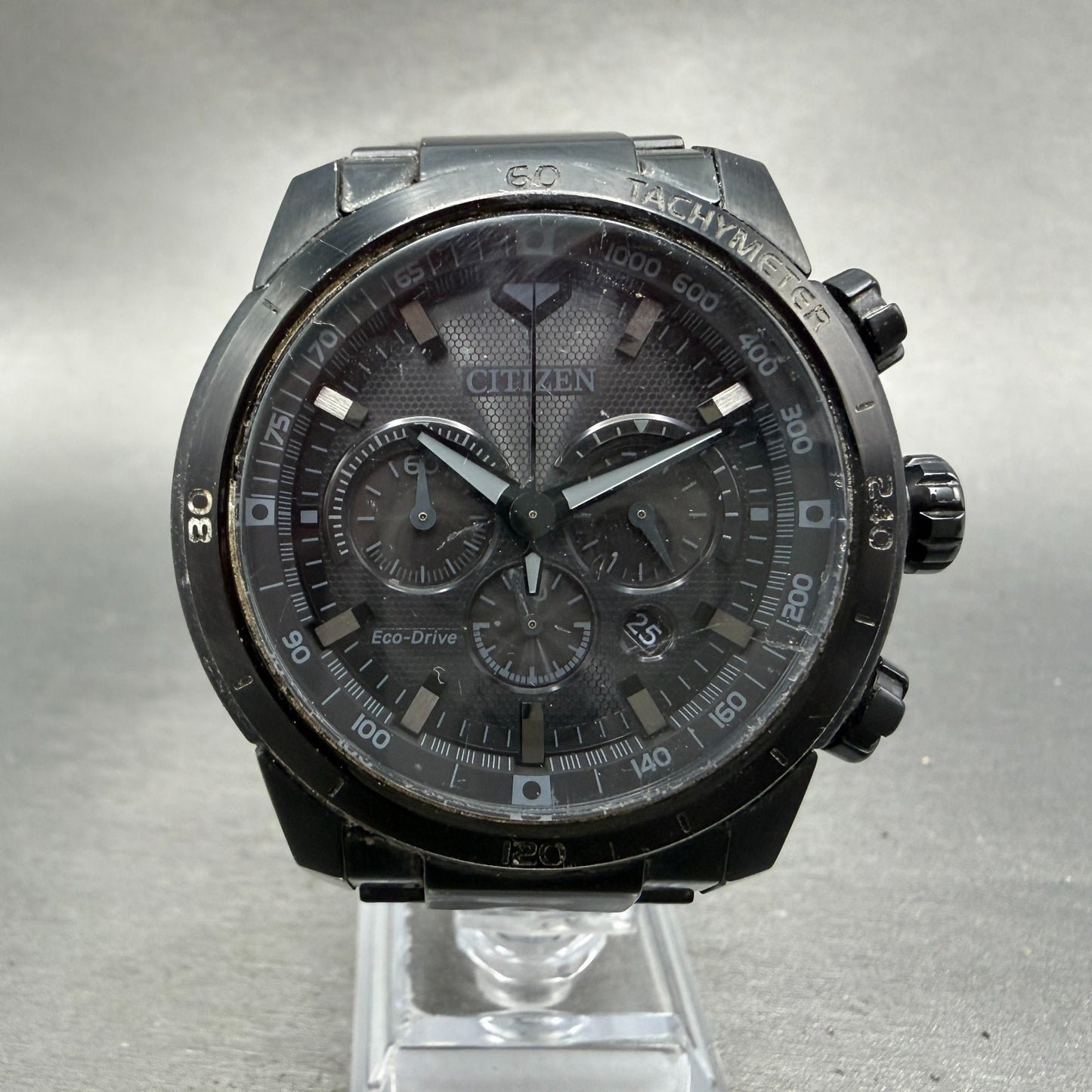 Citizen Eco-Drive Chronograph Watch Men 48mm Black Dial Black Tone Date Runs0