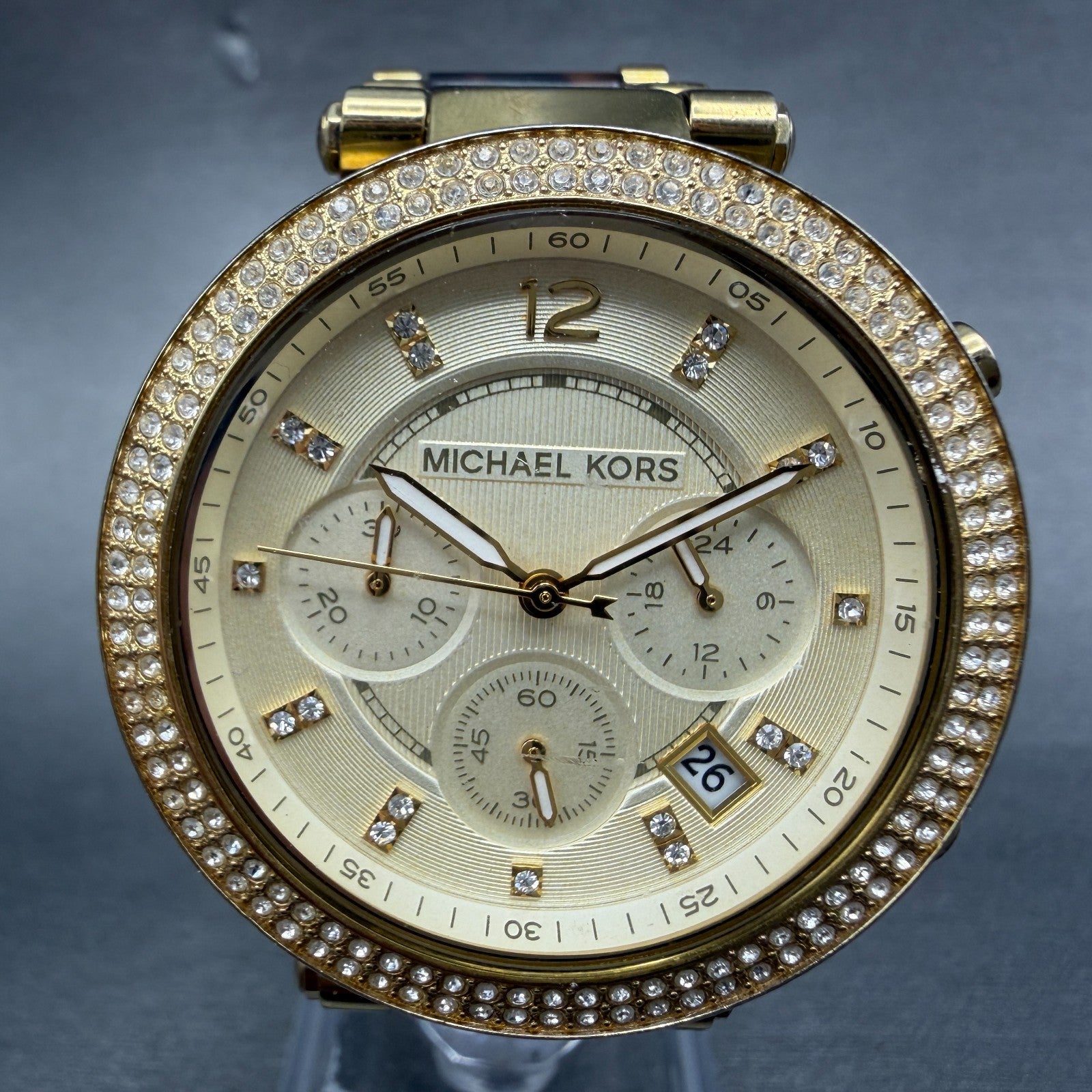 Michael Kors Parker Watch Women 39mm Champagne Dial Gold Tone Date New BatteryAB0