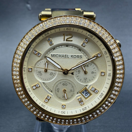 Michael Kors Parker Watch Women 39mm Champagne Dial Gold Tone Date New BatteryAB0
