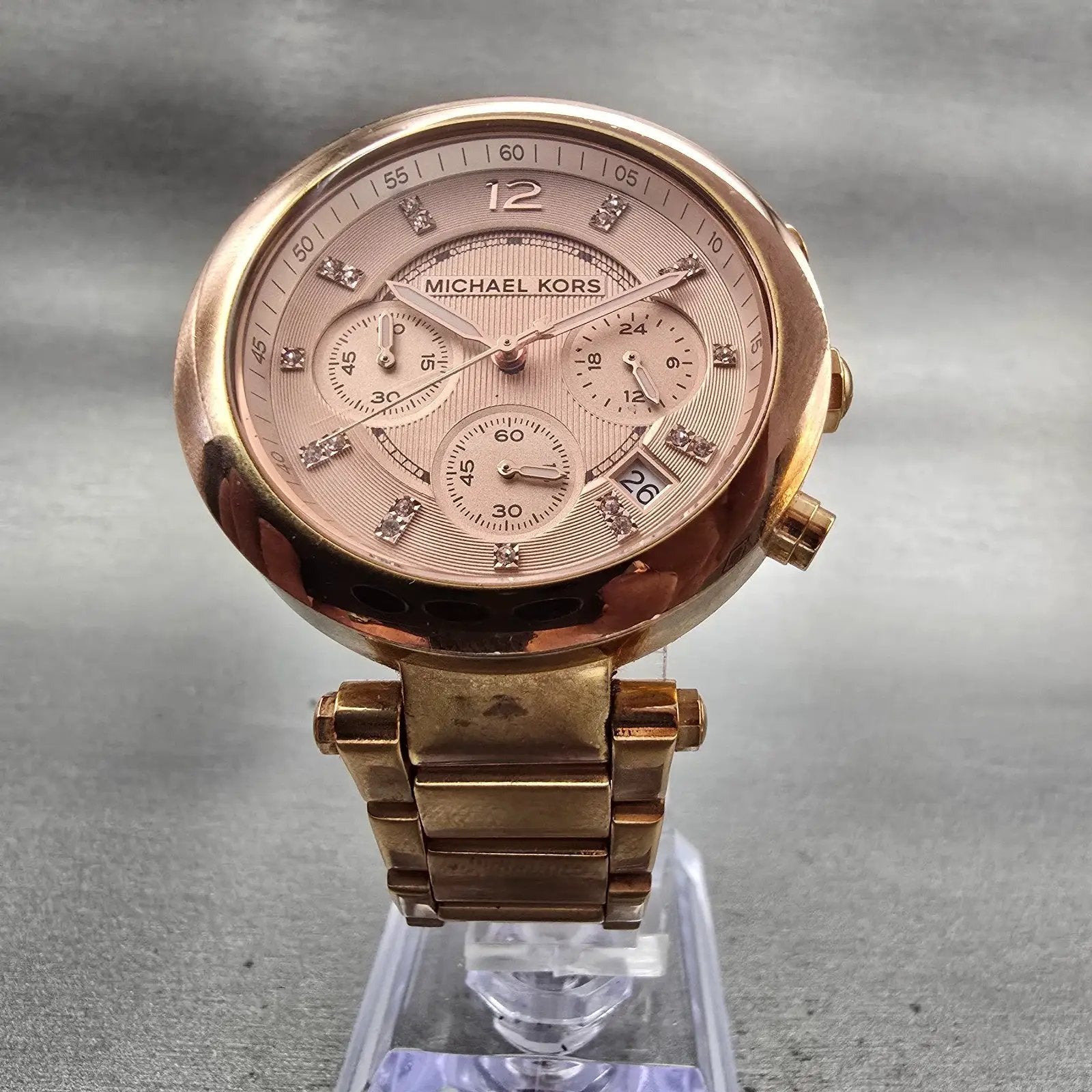 Michael Kors Parker Watch Women 39mm Pink Dial Rose Gold Chrono MK5277 New Batt5
