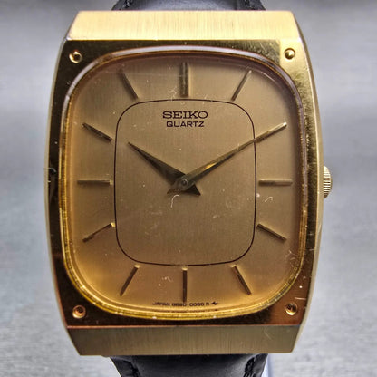 Seiko Watch Men 28mm Gold Dial Gold Tone Rectangle 8620-5029 New Battery Vintage1