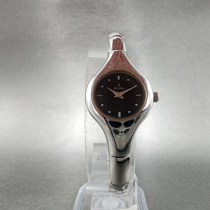 Bulova Watch Women 20mm Black Dial Stainless Steel Round 96L69 New Battery4