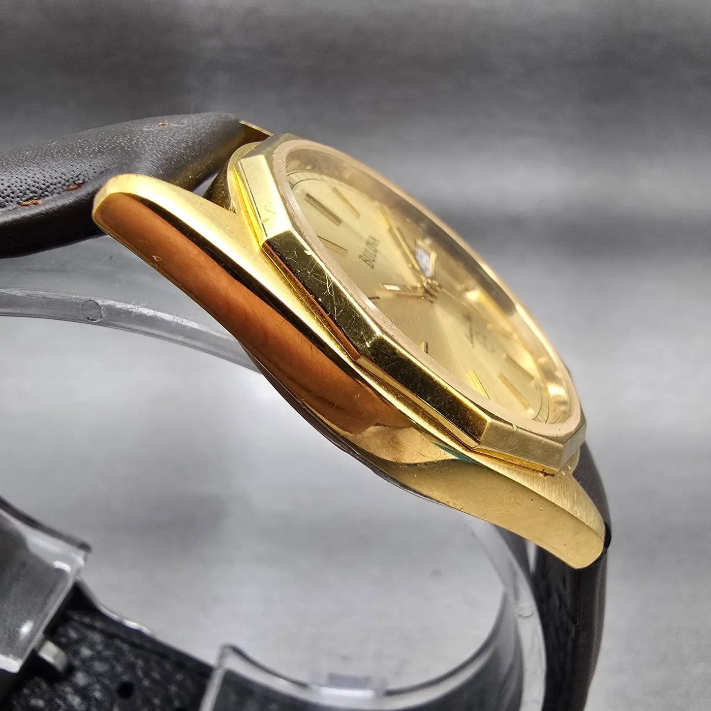 Bulova Marine Star Watch Men 34mm Gold Dial Gold Tone Daydate 92D25 New Battery3